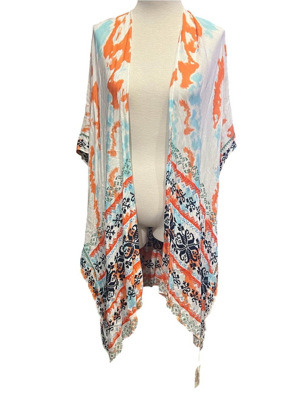 Boho Southwestern Watercolor Kimono Cardigan Lightweight Open Front Duster Wrap